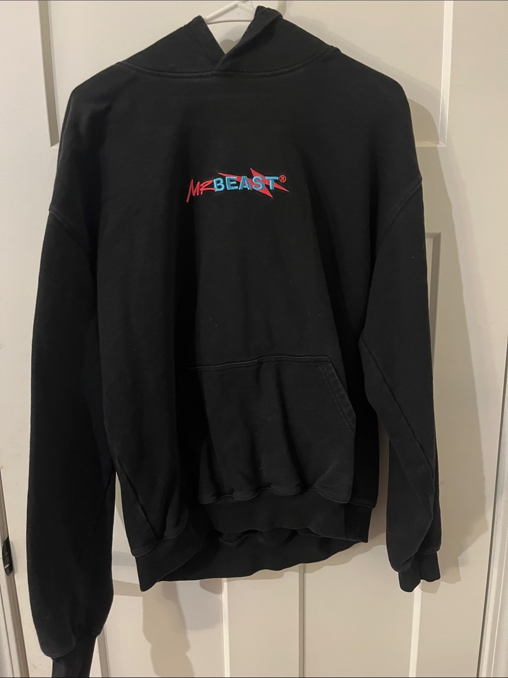 BEAST FASHION Black Crewneck Hoodie with Red and Blue Logo